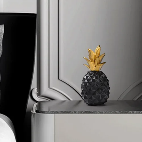 Miniatura 5 de BRABUD Estatua de piña de resina negra y dorada, estilo moderno y simple, escultura de arte, sala de estar, dormitorio, oficina, escritorio, porche