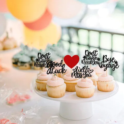 Miniatura 4 de 30 piezas de adornos para cupcakes con purpurina «We Will Miss You» Don't Go We Need You Bye Voyage Good Luck Heart Cupcake Picks para despedida