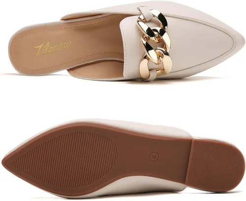 Miniatura 7 de Tilocow Mules para mujer Zapatos planos para mujer, elegantes y cómodos, con cadena de metal, sin espalda, zapatos de moda 2023