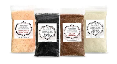 Miniatura 7 de Muestra de sal marina gourmet, 2 paquetes múltiples de sales molidas finas del Himalaya y gris francés, alaea roja hawaiana y sales de grano grueso