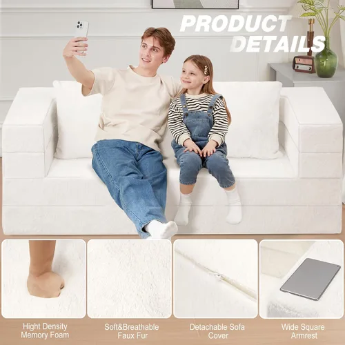 Miniatura 8 de Cama humana gigante para perro, cama 3 en 1 para perro de tamaño humano con funda de piel sintética lavable, cama grande plegable humana para Blanco