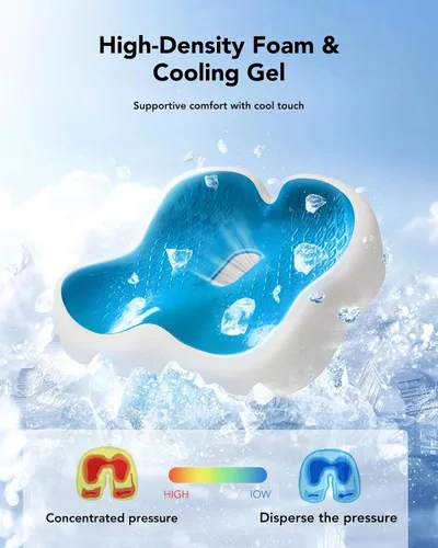 Miniatura 7 de HUANUO Cojín ergonómico de asiento de espuma viscoelástica, gel de refrigeración para silla de oficina, para soporte de cadera, alivio de presión