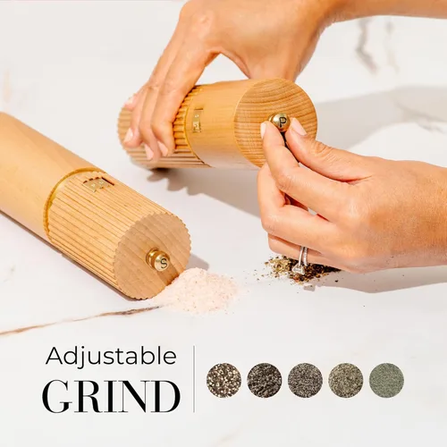 Miniatura 3 de Styled Settings Juego de Molinillos de Sal y Pimienta de Madera con Detalles Dorados – Juego de Molinillos de Sal y Pimienta Manual de Madera Madera