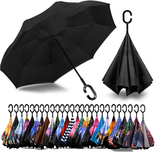 Miniatura 139 de SIEPASA Paraguas invertido invertido de 49/56 pulgadas, doble toldo extra grande, ventilado, resistente al viento, impermeable, paraguas de golf