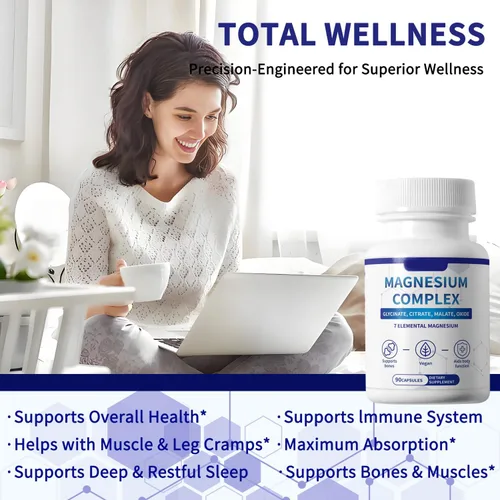 Miniatura 4 de Complejo de magnesio de 1000 mg con 8 tipos - glicinato, citrato, malato - Apoya la relajación muscular, la salud ósea, la producción de energía