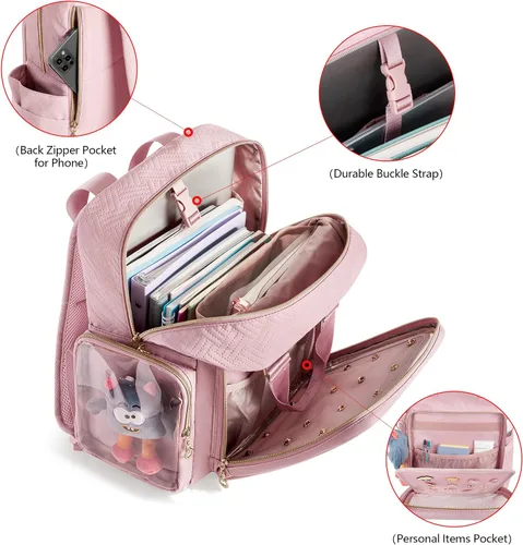 Miniatura 3 de Prokva Ita Mochila Bolsa de exhibición con insertos para alfileres, bonita bolsa Ita para anime Cosplay y concierto (diseño patente), Rosado