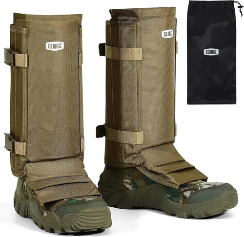 GearOZ Polainas de Serpiente, Polainas de Cuero de Serpiente, Polainas de Pierna Inferior Impermeables, Protectores de Mordeduras de Serpiente, Caqui
