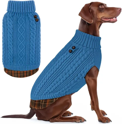 Miniatura 12 de KYEESE - Suéter para perro mediano, suéter tejido con estampado de cuadros, cálido abrigo de mascotas para otoño e invierno