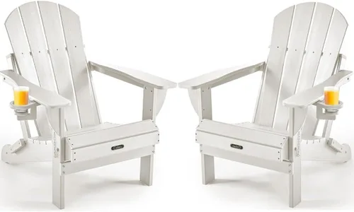 Miniatura 36 de Ciokea Silla Adirondack plegable con textura de madera, silla Adirondack para patio, resistente a la intemperie, silla de plástico para hoguera