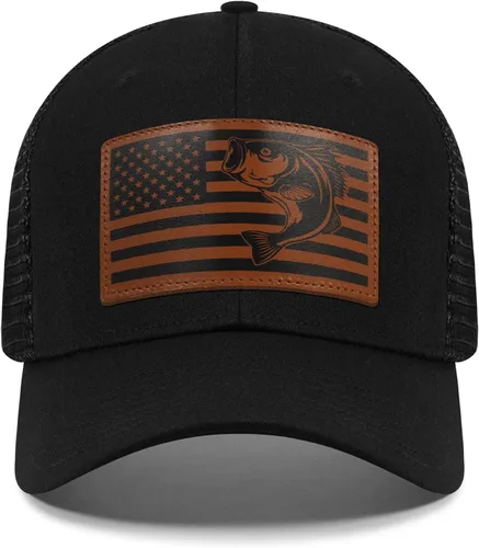 Regalos de pesca para hombres y mujeres, sombrero único de camionero con bandera de pescador para pescador, el mejor regalo, negro/gris
