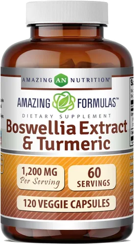 Amazing Formulas - Extracto de boswellia y cúrcuma de 1200 mg por porción suplemento | Cápsulas vegetarianas | Sin OMG | Sin gluten | Fabricado en