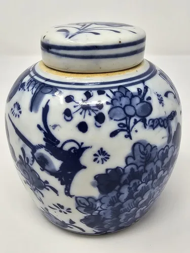 Jarrón de cerámica cubierto de cerámica de porcelana azul y blanca de estilo antiguo, estilo Ming de China, chino Jingdezhen (S3) (flor azul)