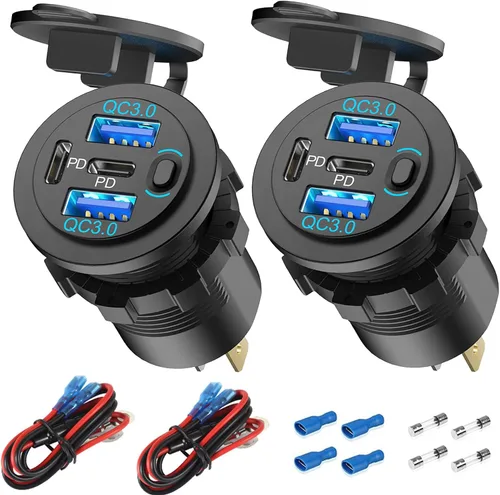 Miniatura 8 de Cargador de coche con salida USB de 78 W, 4 puertos y 12 V, súper rápido Dual PD3.0 y QC3.0 puerto USB múltiple para automóvil, reemplazo