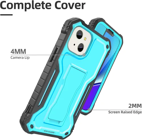 Miniatura 3 de ExoGuard Compatible con iPhone 13 Mini, funda de goma a prueba de golpes de cuerpo completo con protector de pantalla de vidrio templado, soporte
