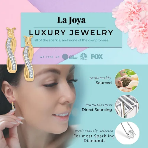 Miniatura 3 de La Joya Pendientes de aro de diamantes cultivados en laboratorio de eternidad de 16-14 quilates para mujer chapados en oro amarillo o blanco rodiado