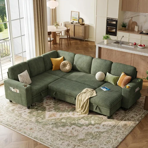 Miniatura 40 de LINSY HOME Sofá cama modular extraíble para sala de estar (beige, sofá cama 1) Sofá cama extraíble, almacenamiento, carga USB, portavasos, pana