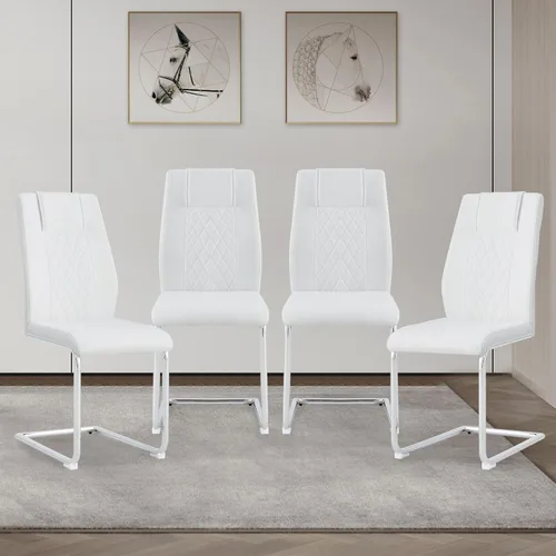 Miniatura 15 de cinkehome Juego de 4 sillas de comedor modernas de color negro con patas de metal plateado, silla lateral tapizada sin brazos con respaldo alto