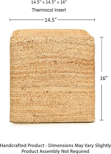 Miniatura 3 de REDEARTH · Puf otomano con forma de cubo – Puf trenzado de yute para el reposapiés para la sala de estar, dormitorio, guardería, patio, salón y Cube