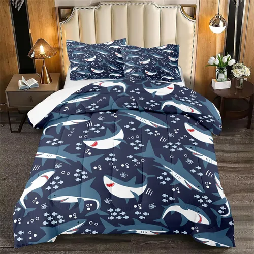Miniatura 13 de Juego de ropa de cama de tamaño individual, edredón de gatos de dibujos animados para niñas, niños y adolescentes, juego de edredón azul
