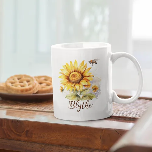 Miniatura 6 de Taza personalizada para amantes de los girasoles con nombre, regalos personalizados para amantes de las flores, taza de café de cerámica