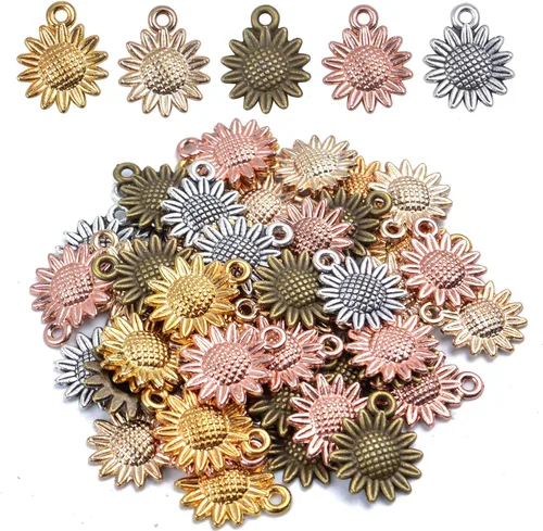 Aylifu Sunflower Charms Pendant, 50 Pieces Sunflower Charm Bead Craft Supplies Pendant Jewelry Findings Alloy Pendant for Jewelry Making Necklace 5