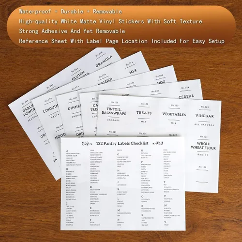 Miniatura 5 de CZZGSM Paquete de 6 tarros cuadrados de almacenamiento de cocina con tapas herméticas de bambú y 132 etiquetas de despensa, recipientes de vidrio