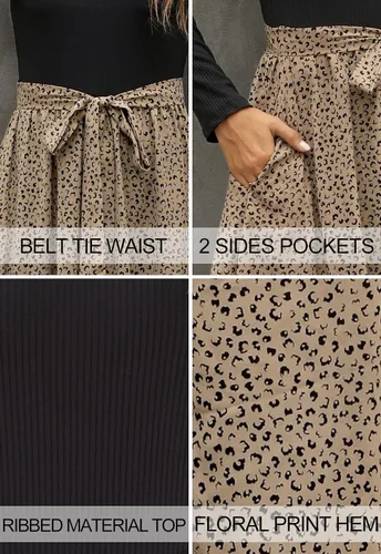 Miniatura 5 de Zattcas - Vestido por debajo de la rodilla acanalado de manga corta para mujer modesto vestido de trabajo casual con bolsillos