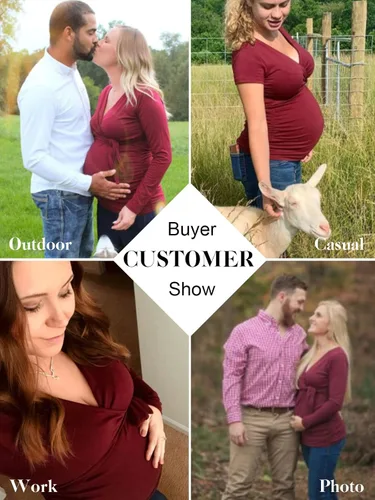 Miniatura 3 de Glampunch Camisas de maternidad para mujer manga corta y larga con lazo frontal para maternidad