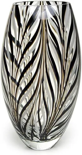 Ca D Oro - Florero de cristal estilo Murano, diseño de plumas blancas y negras, vidrio soplado a mano para flor, decoración de habitación y centro