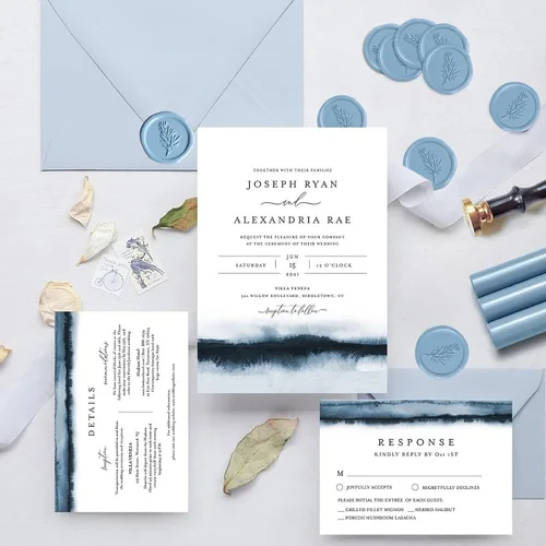 Miniatura 7 de UNIQOOO Calcomanías de sello de cera, calcomanías de sello de invitación de boda de romero, 100 calcomanías autoadhesivas azul polvoriento