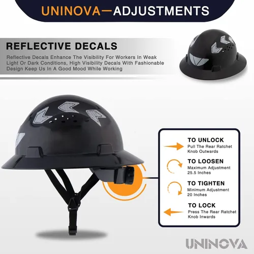 Miniatura 3 de Casco de seguridad de ala completa ventilado, casco de seguridad UNINOVA ANSI Z89.1, aprobado por la OSHA, cascos de construcción para hombres