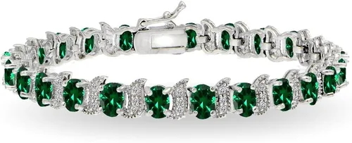 B. BRILLIANT Pulsera de plata de ley genuina, creada o simulada con piedras preciosas ovaladas y S para mujer