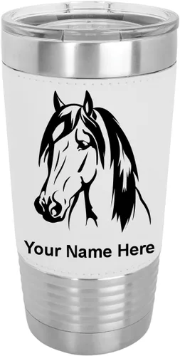 Miniatura 24 de LaserGram Vaso aislado al vacío de 20 onzas, cabeza de caballo 1, grabado personalizado incluido (cuero sintético, rústico)