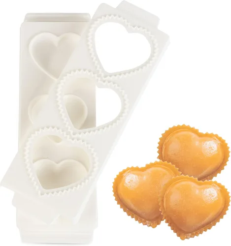 Miniatura 9 de Moldes para ravioles de corazón jumbo de 3 pulgadas, máquina de pasta rellena casera, bandeja de 2 piezas y prensa para hacer 3 raviolis grandes