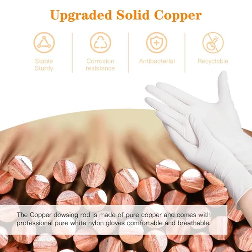 Miniatura 6 de Kit de varillas de adivinación de cobre puro al 99.9% - 2 piezas 30 * 13 cm varillas de adivinación + bolsa de regalo + guantes para adivinación por
