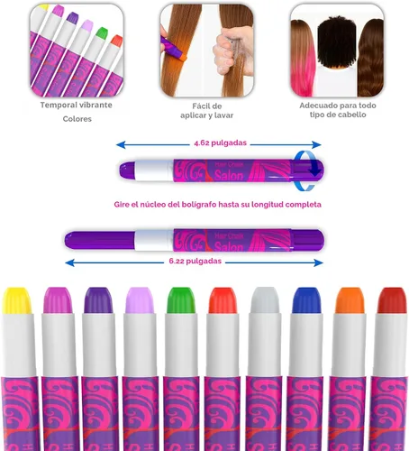 Miniatura 3 de Desire Deluxe - Regalos para Niñas Tiza para Cabello 10 Bolígrafos Temporales No Tóxicos Fáciles de Lavar Tinte para Cabello
