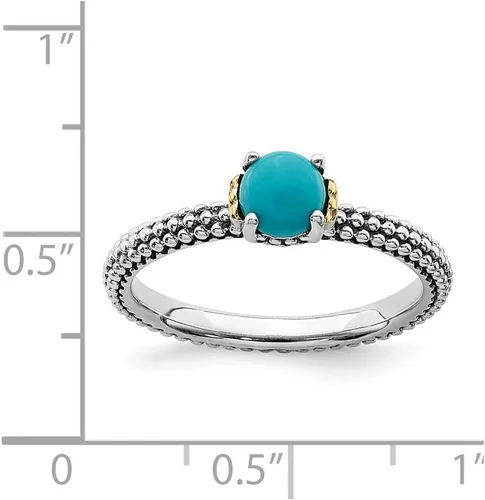 Miniatura 5 de Anillo de eternidad de plata de ley 925 y oro amarillo de 14 k apilable turquesa vintage