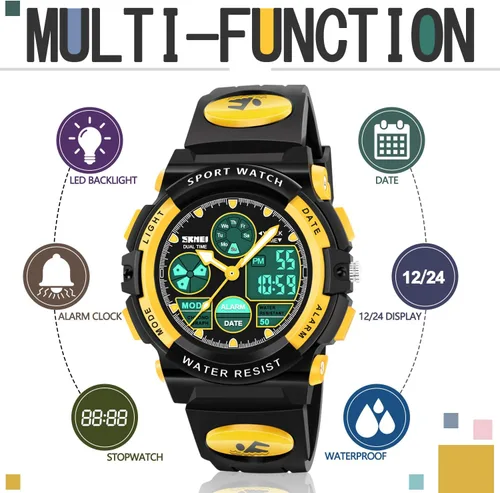 Miniatura 3 de ATIMO Reloj impermeable multifunción LED para niños - Regalos para niños Amarillo