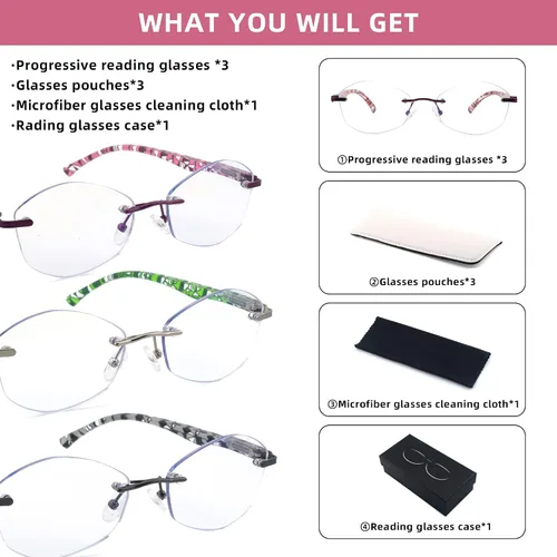 Miniatura 5 de Gafas de lectura progresivas multienfoque para mujer, multifocal, sin marco, para mujer, con bloqueo de luz azul trifocal