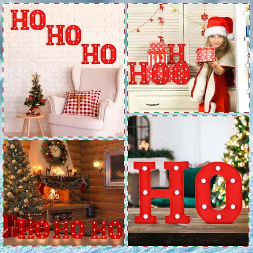 Miniatura 6 de 6 piezas de decoración de centro de mesa de Navidad con luces LED, letras iluminadas, señal de Ho Ho, decoración de mesa de Navidad para centro