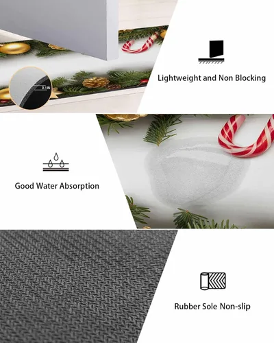 Miniatura 3 de Tapete de baño de Navidad para bañera, antideslizante, de secado rápido y absorbente, tierra de diatomeas, fregadero, dormitorio, cocina, lavable