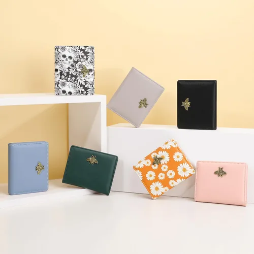 Miniatura 5 de Cartera pequeña para mujer con bloqueo RFID, cartera de bolsillo doble, cartera compacta y delgada para mujeres, carteras mini para mujeres, Negro