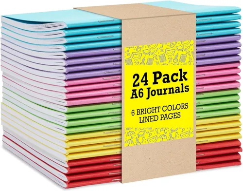 Miniatura 11 de Paquete de 24 diarios de papel kraft forrado, 48 páginas cada uno, cuadernos de papel A5 de 5.5 x 8.5 pulgadas a granel para estudiantes, escritura
