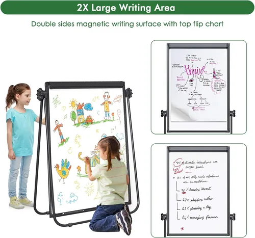 Miniatura 3 de Pizarra Blanca Magnética de Pie 40 x 28 pulgadas Pizarra de Borrado en Seco de Doble Cara Altura Ajustable Caballete de Rotafolio con Ganchos