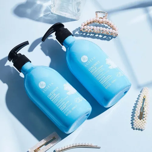Miniatura 8 de L LUSETA Champú y acondicionador de leche de coco, nutritivo e hidratante para el cabello, sin sulfatos ni parabenos, queratina y seguro