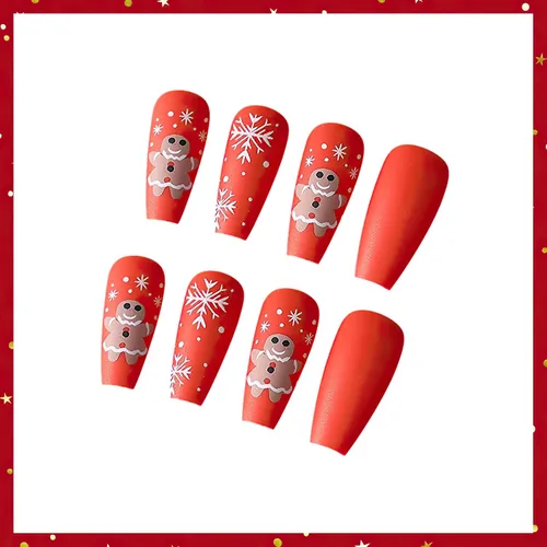 Miniatura 7 de Año Nuevo Navidad Prensa en Uñas Largas Ataúd Acrílico Uñas Falsas Kit Navidad Copo de Nieve Decoración de Uñas Falsas Bailarina Uñas Falsas Puntas