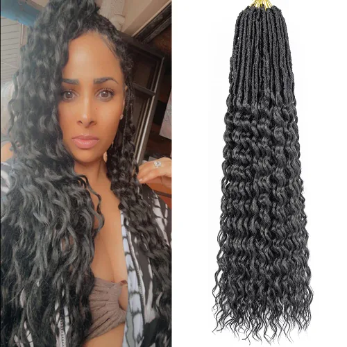 Miniatura 37 de Cabello de Ganchillo Goddess Locs de 12 Pulgadas 8 Paquetes Nuevos Locs Sintéticos Suaves Trenzas de Ganchillo Ondas Profundas Extensiones de 1b