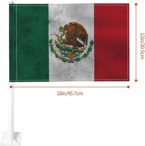Miniatura 4 de Bandera de México con clip para ventana, 12 x 18 pulgadas, pancarta de decoración de automóvil de doble cara, protección UV de poliéster Bandera