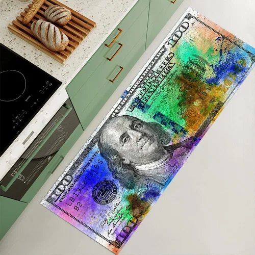 Miniatura 18 de JUST BREATHE Divertida alfombra con dinero de pato rojo de dibujos animados, billete de un dólar, alfombra de corredor negra dorada para hombres