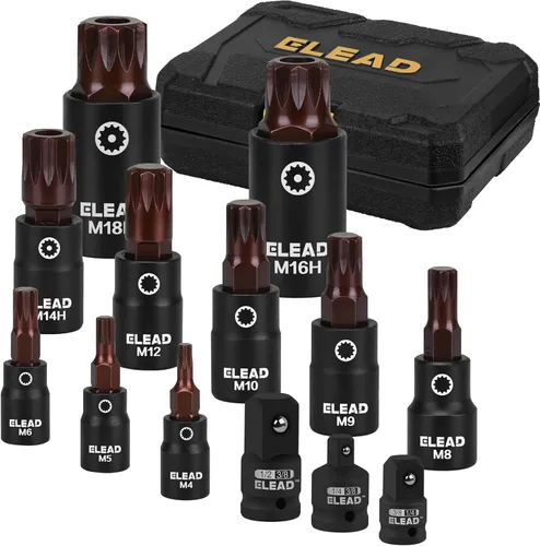 Miniatura 13 de Juego de 16 piezas de enchufe de impacto de broca hexagonal SAE - Juego de enchufe Allen de acero S2 premium de 5/64"-9/16" con adaptadores